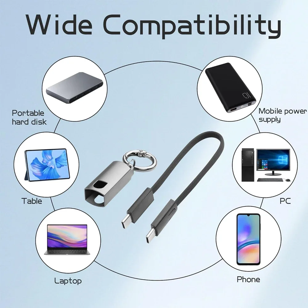 Zinc Alloy Keychain Data Cable PD60W C to C-Type Cable Suitable For iPhone Xiaomi Samsung Portable Data Cable Keychain ﻿