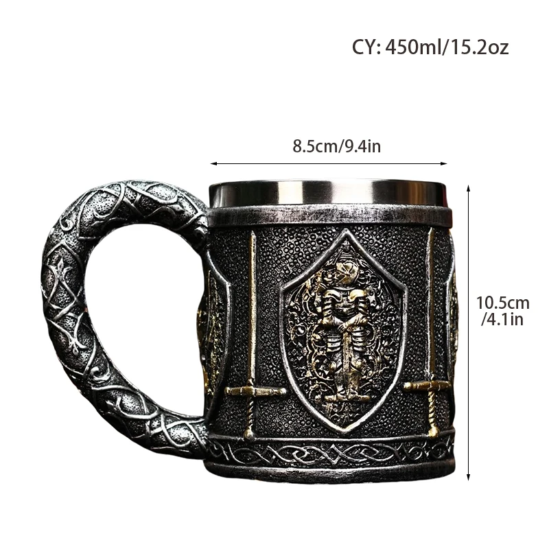 Soldier Beer Glass Medieval Resin Stainless Steel Mug Warrior Beer Steins Knight Tankard Retro Coffee Cup Tea Tumbler Drinkware