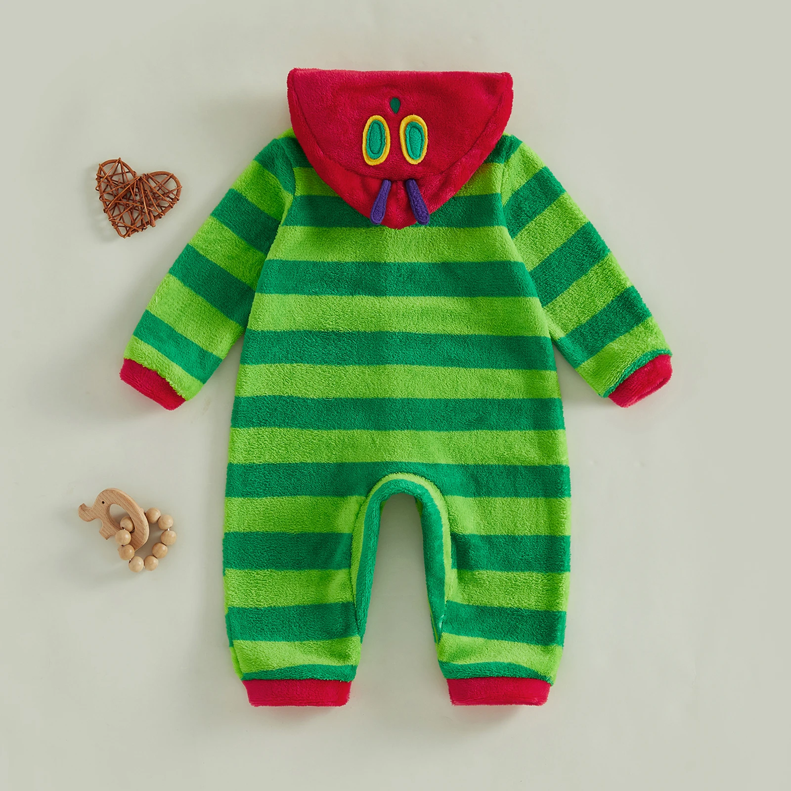 2027 New Years Toddler Baby Caterpillar Striped Hooded Costume Winter Warmer Fleece Long Sleeve Hooded Jumpsuit