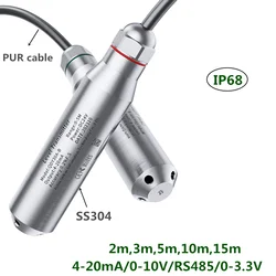 4-20mA Output Integral Level Transmitter 5m 10m 15m Submersible Liquid Oil Water Level Sensor Probe Detect 0-10V RS485 for Pump