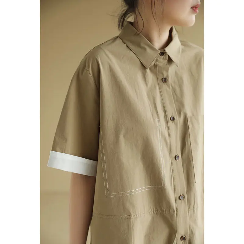 Women Cotton Linen Shirts Solid Long Shirts Dresses Oversized Pullovers Vintage Short Sleeve Shirts Blouse Tops Ladies Skirts
