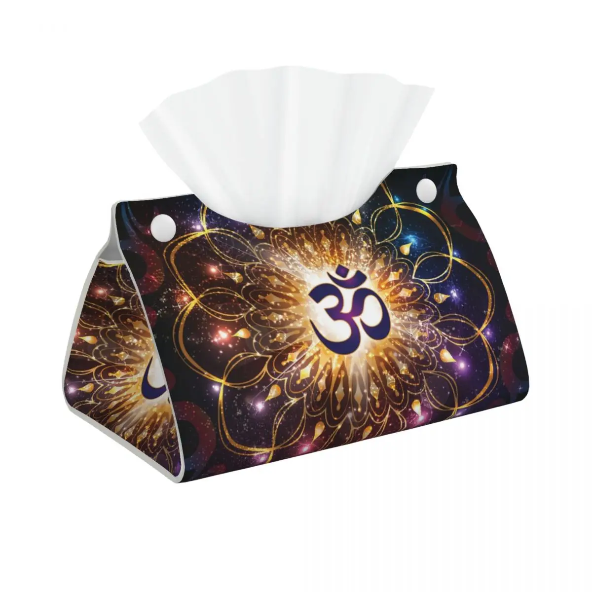 Custom The Higher Power Of Om Tissue Box Holder Rectangular Sacred Geometry Mandala PU Leather Facial Tissue Box Cover for Car