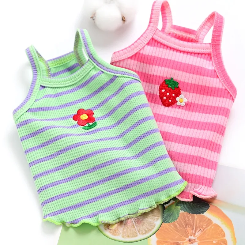 

Schnauzer Summer Camisole Pet Striped Dress Cat Small Dog Vest Teddy Soft Pullover Strawberry Dog Clothes