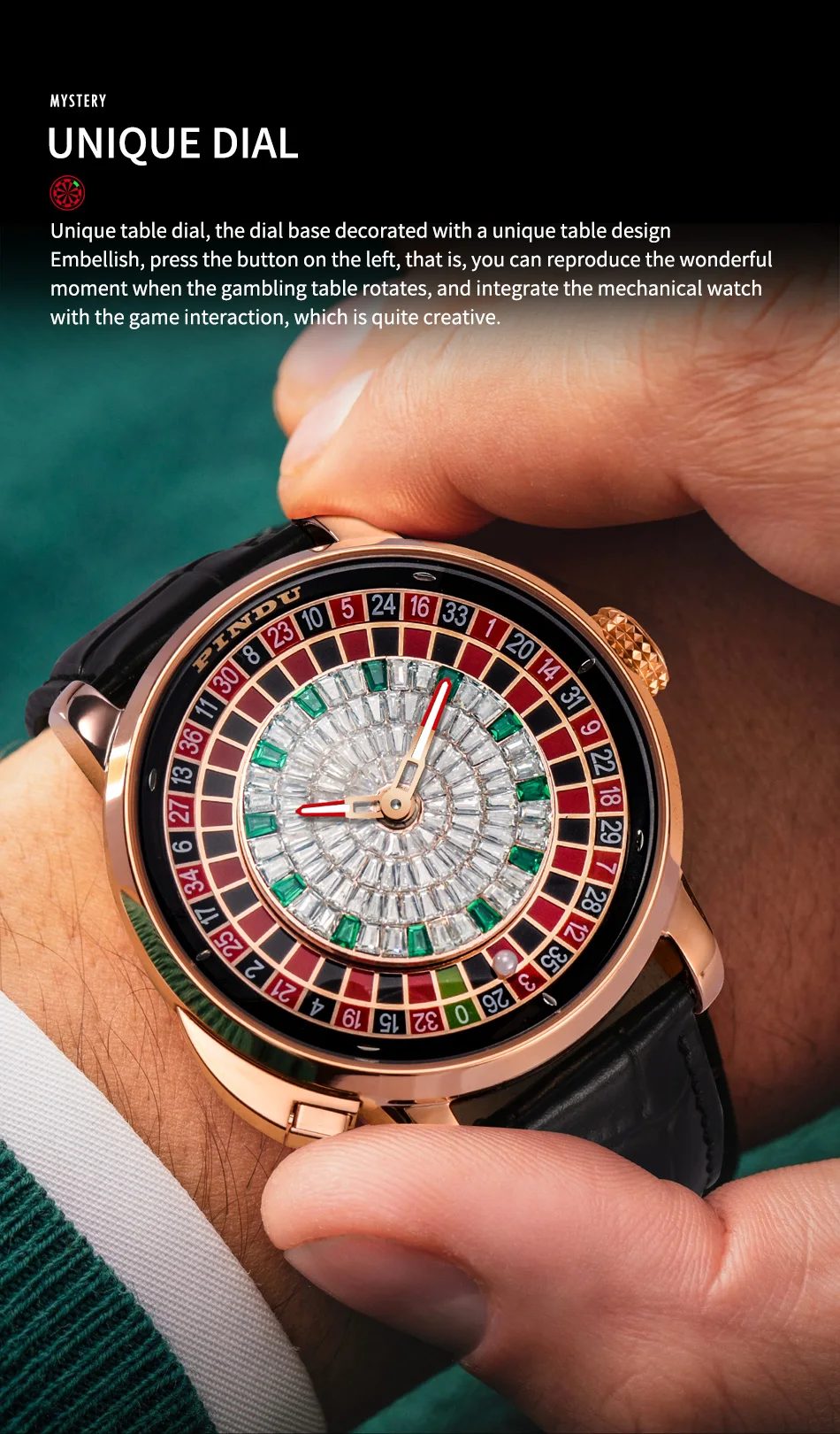 PINDU Design Neue Druckknopf-Drehmechanik Russisches Roulette Spiel 46MM Mechanische Uhr Herren NH35A Saphirglas Diamantzifferblatt Herrenuhr – Detail 5