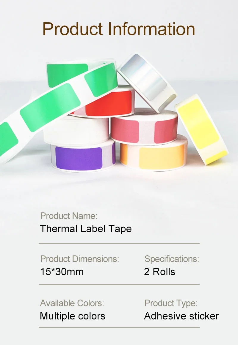 2/5 Rollen P15 P50 Thermo-Etikettenaufkleber, 15 x 30 mm, selbstklebende Rolle, farbige Aufkleber, Papieretikettenband, Name, Küche, Büro, Sortieretikett – Detail 1