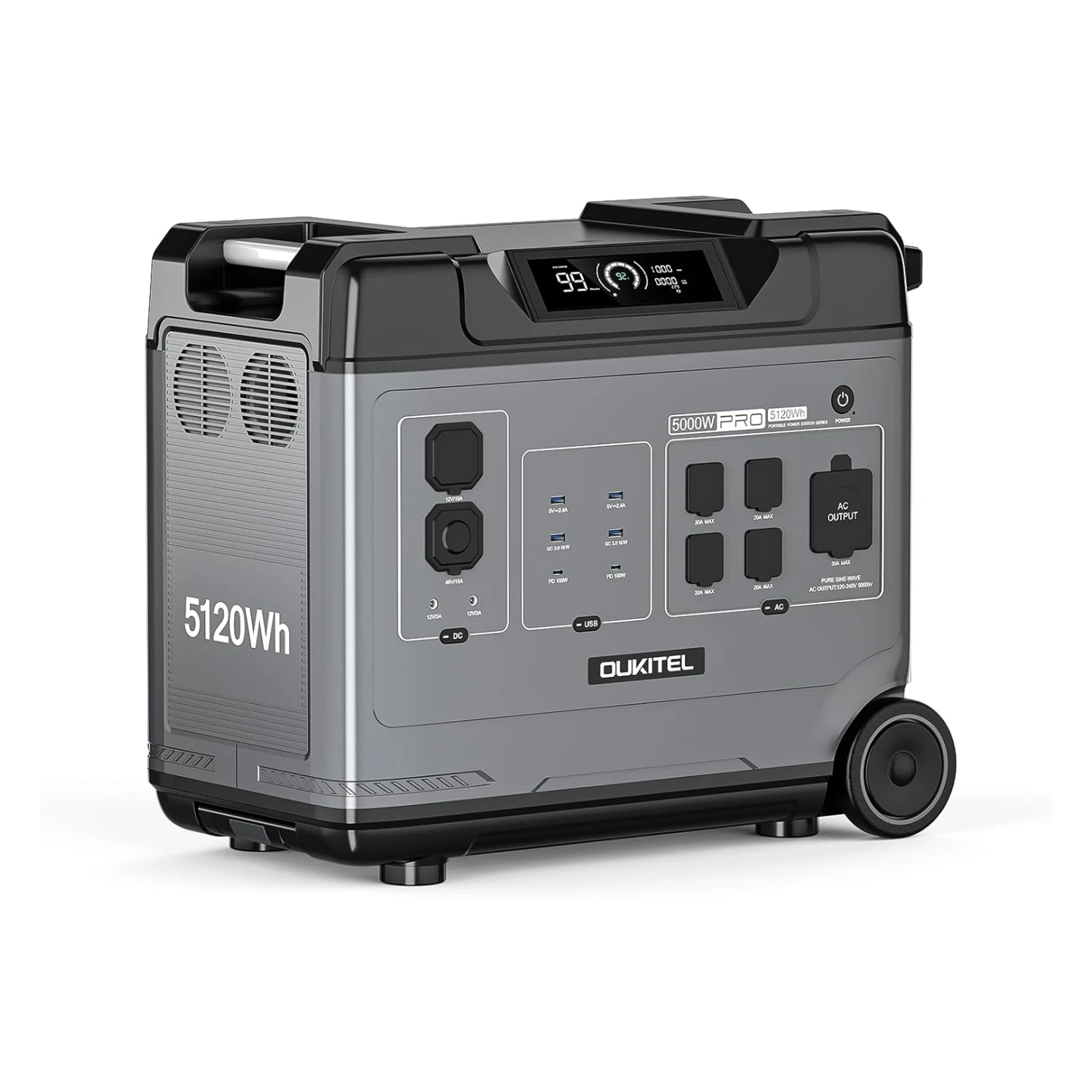 5000W 19KWh Portable Solar Power Station, 120V/240V Dual Voltage, Capacity Expandable
