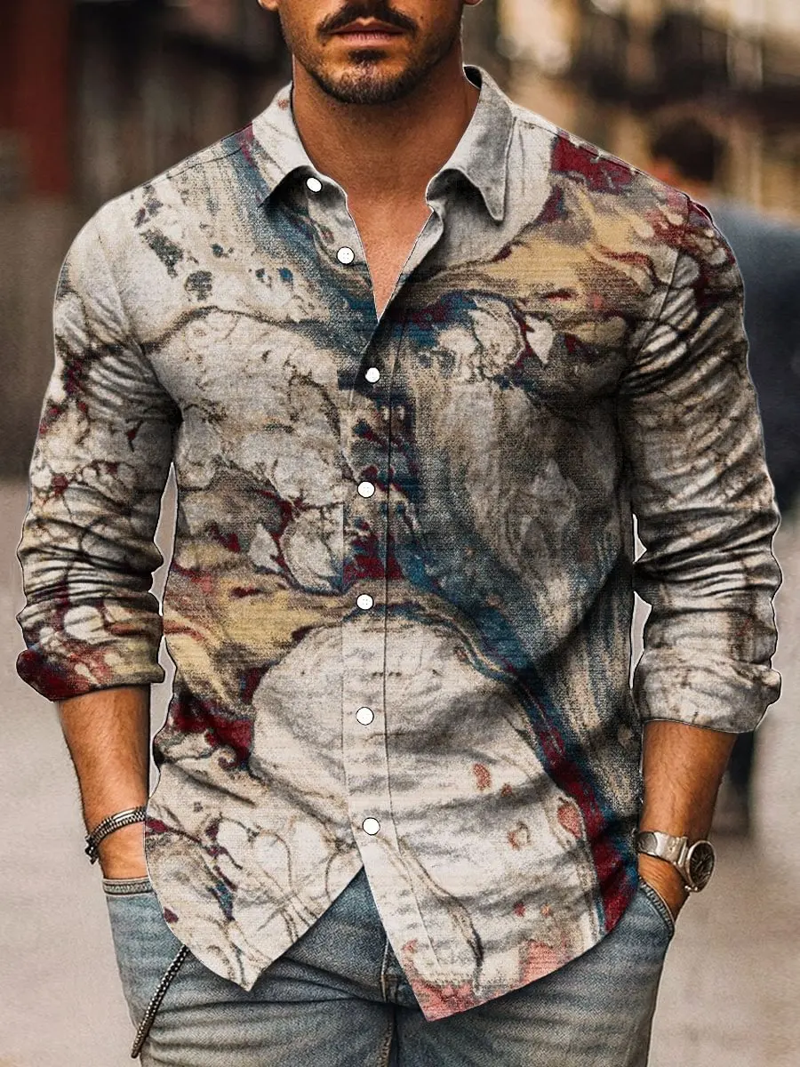 

、New men's autumn linen short sleeved shirt 3D printed casual long sleeved shirt design pattern