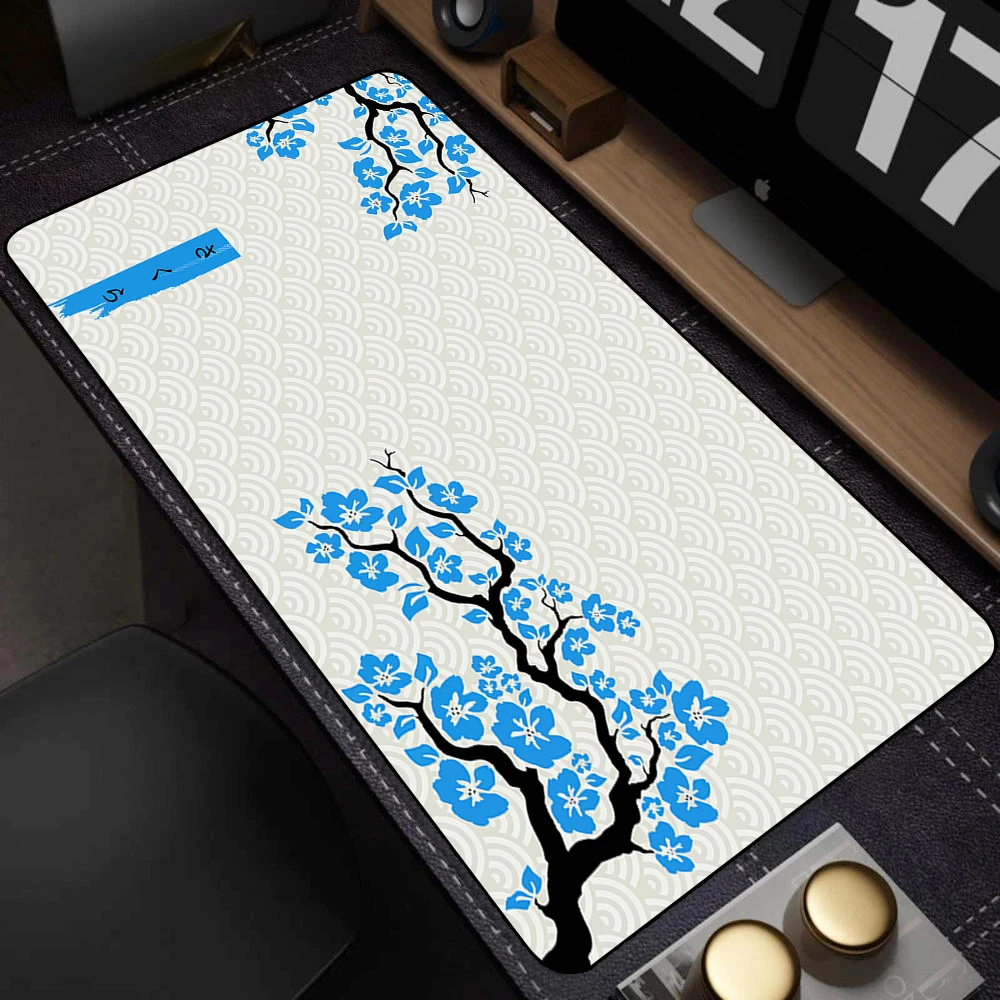 青と白の桜のゲーミングマウスパッド、滑り止めキーボードパッド、xlオフィスコンピューターデスクマット、ゲーマーテーブルマット、新しい