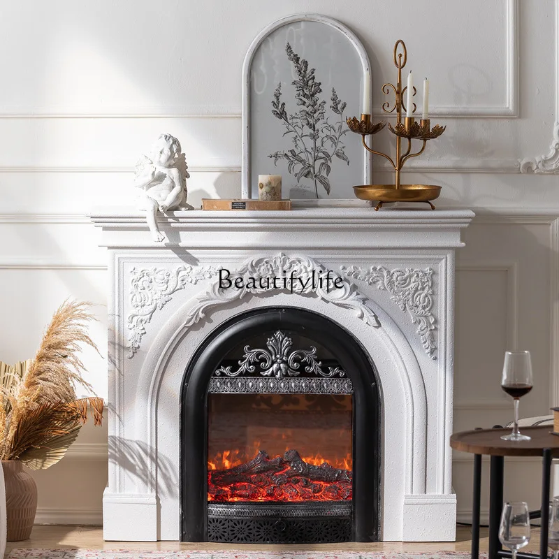 Armario decorativo para chimenea retro francesa, mueble de entrada interior para el hogar de madera maciza
