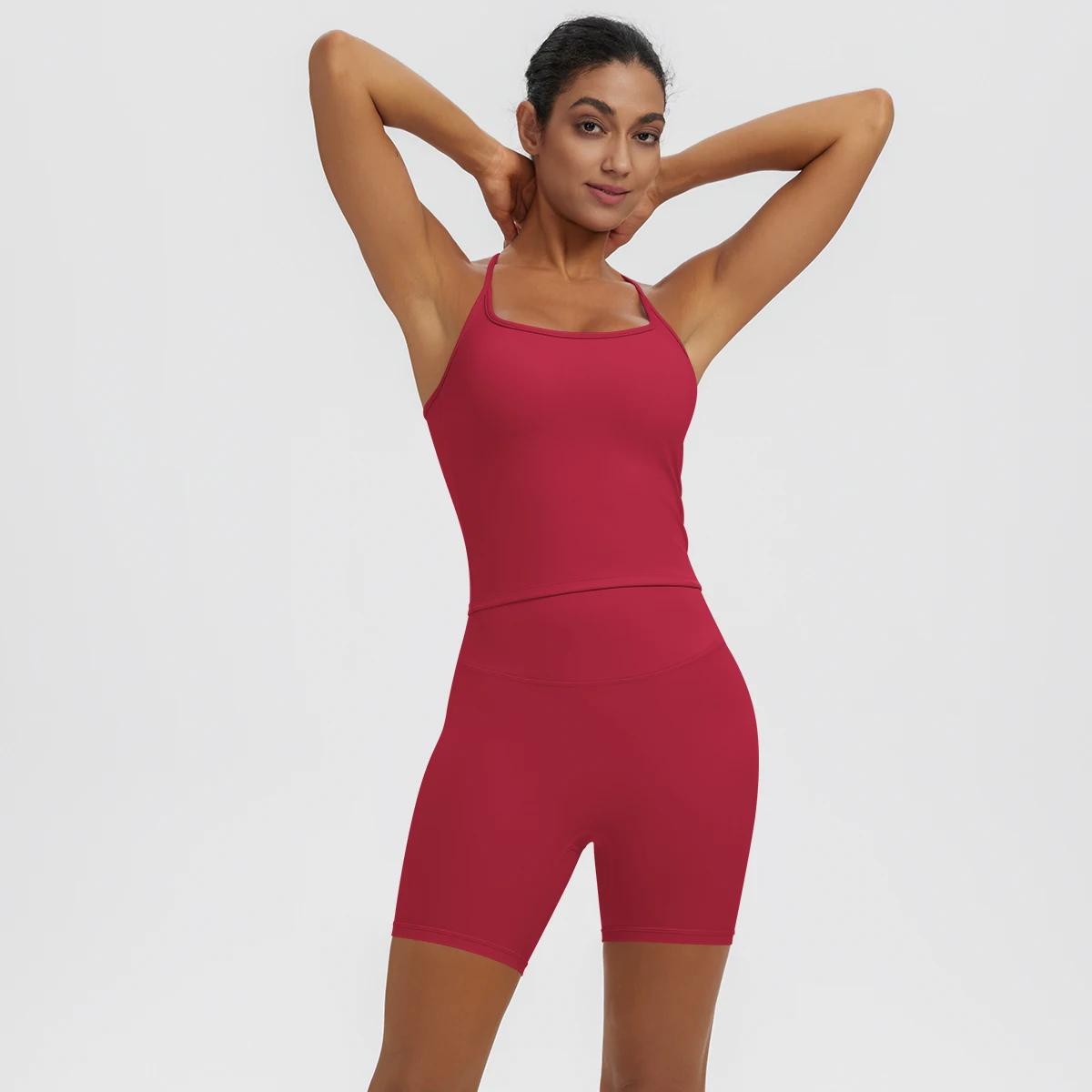 Rooftrellen 2-teiliges sexy einfarbiges Yoga-Set für Frauen, mit schönem Rücken und I-förmiger Weste, Fitness-Lauf-Yoga-Shorts-Set für Damen – Detail 39