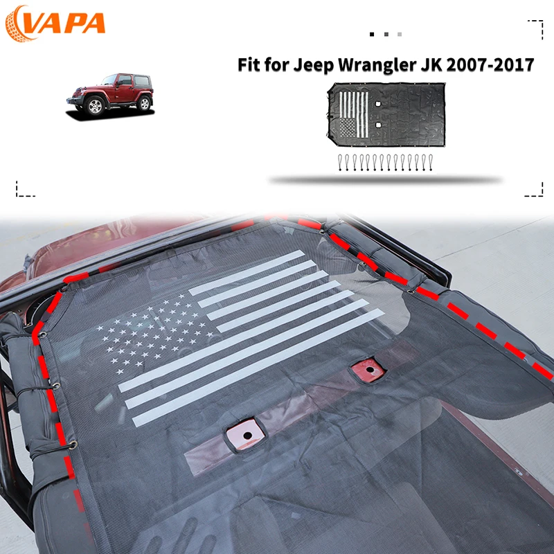 

Car Sunshade Mesh Sun Shade Top Roof Sunblock Mesh Heat Shield Extended for Jeep Wrangler JK 2 Doors 2007-2017 American Flag