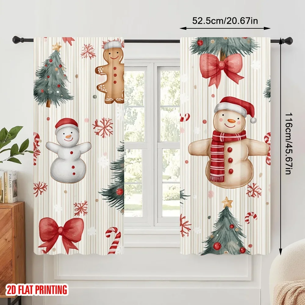 2pcs,2D plane printing Curtains Christmas Trees Snowman Gingerbread (2) Versatile Fabric (without rod) Home Decor Ldeal for