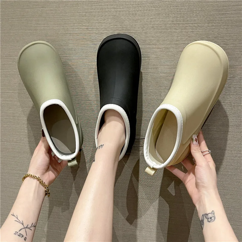 Ankle Rain Boots Women Solid Color Low-top Rain Boots Non-slip Kitchen Water Shoes Boots for Women Waterproof Work