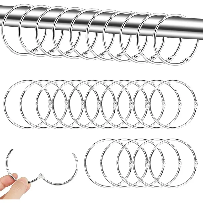 40Pcs Shower Curtain Sliding Rings Curtain Hooks Round Rod Clips Stainless Steel Shower Curtain Rings Bathroom Accessories
