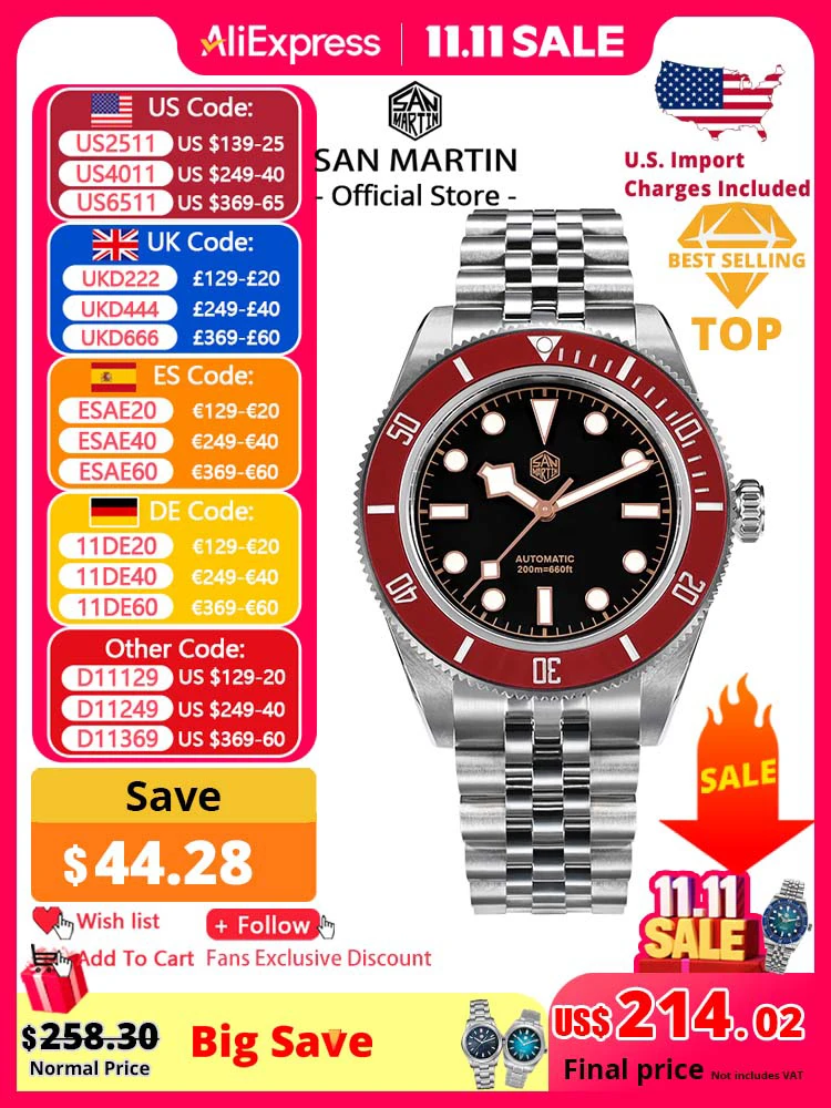 

San Martin New 40mm BB Diver Watch Top Brand Classic Mens Watches NH35 Automatic Mechanical Sapphire Waterproof Reloj SN0128