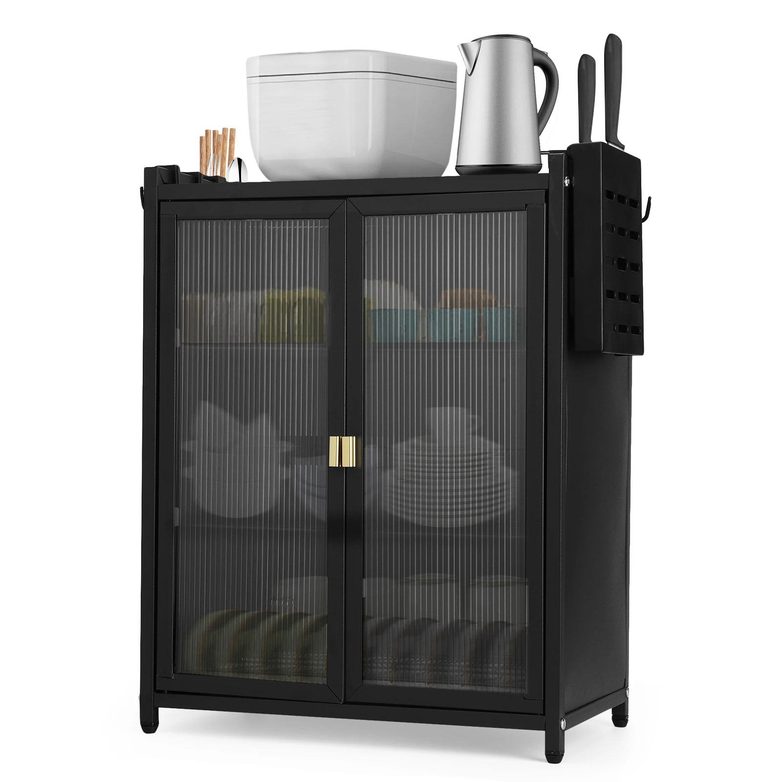 3-Tier Kitchen Countertop Cabinet  Drainer Cabinet with Double Door Kitchen Organizer with Chopstick Baskets