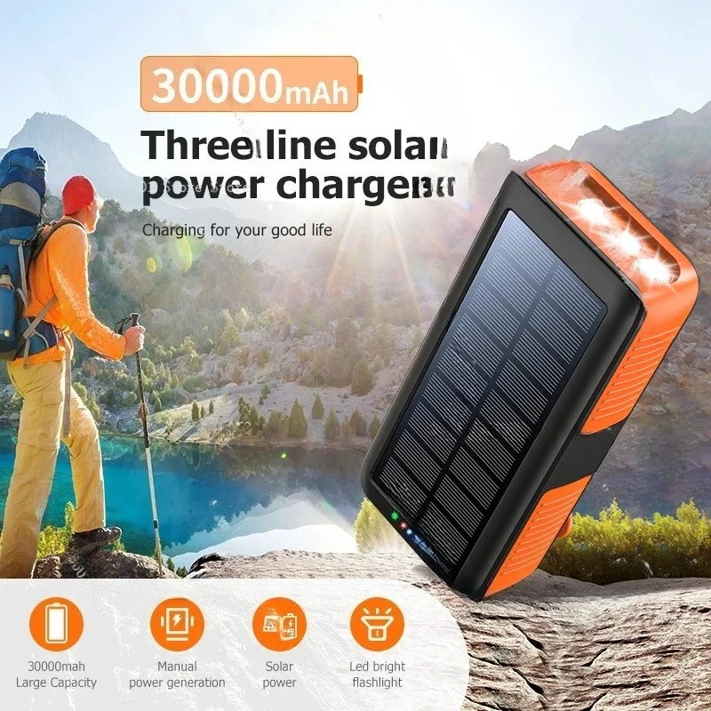 

Hand cranked solar power mobile power supply 63200mAh Self-contained cable 4LED light Power bank CE/FCC
