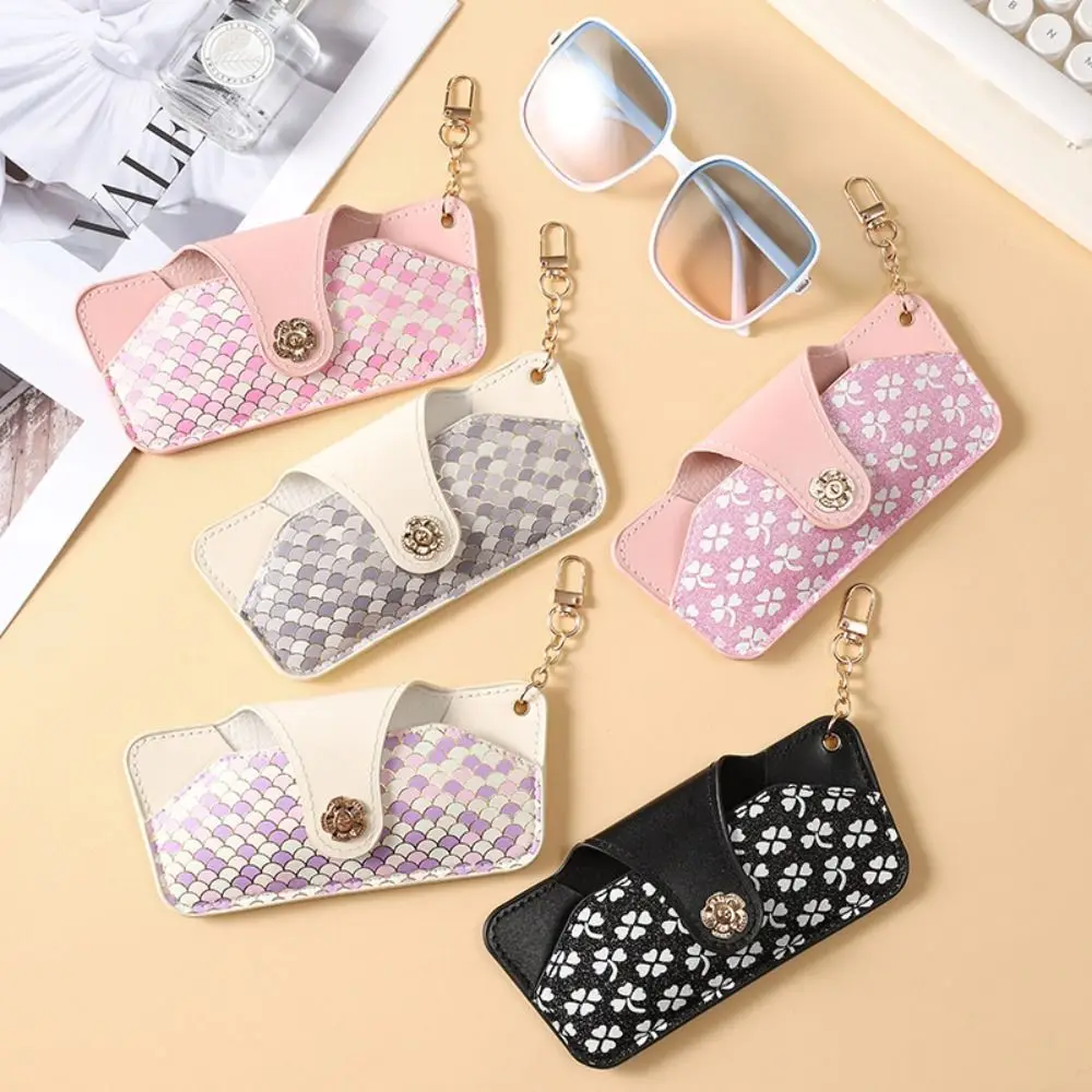 Fashion Glasses Holder Sun Glasses Case with Keychain Soft Lining Protective Cover Buckle PU Leather Glasses Box Girl