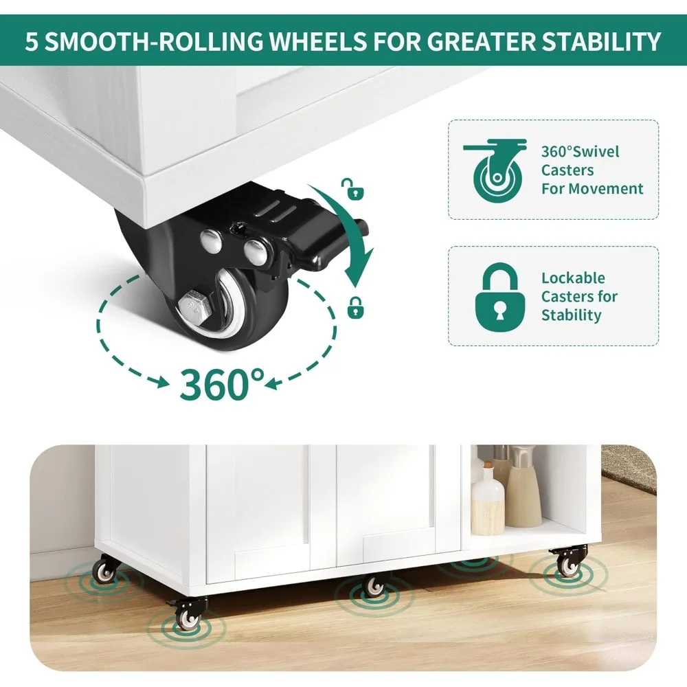 Kitchen Island with Storage, Rolling Kitchen Island on Wheels with Drawer Open Shelves & Wine Rack Spice Rack, Kitchen
