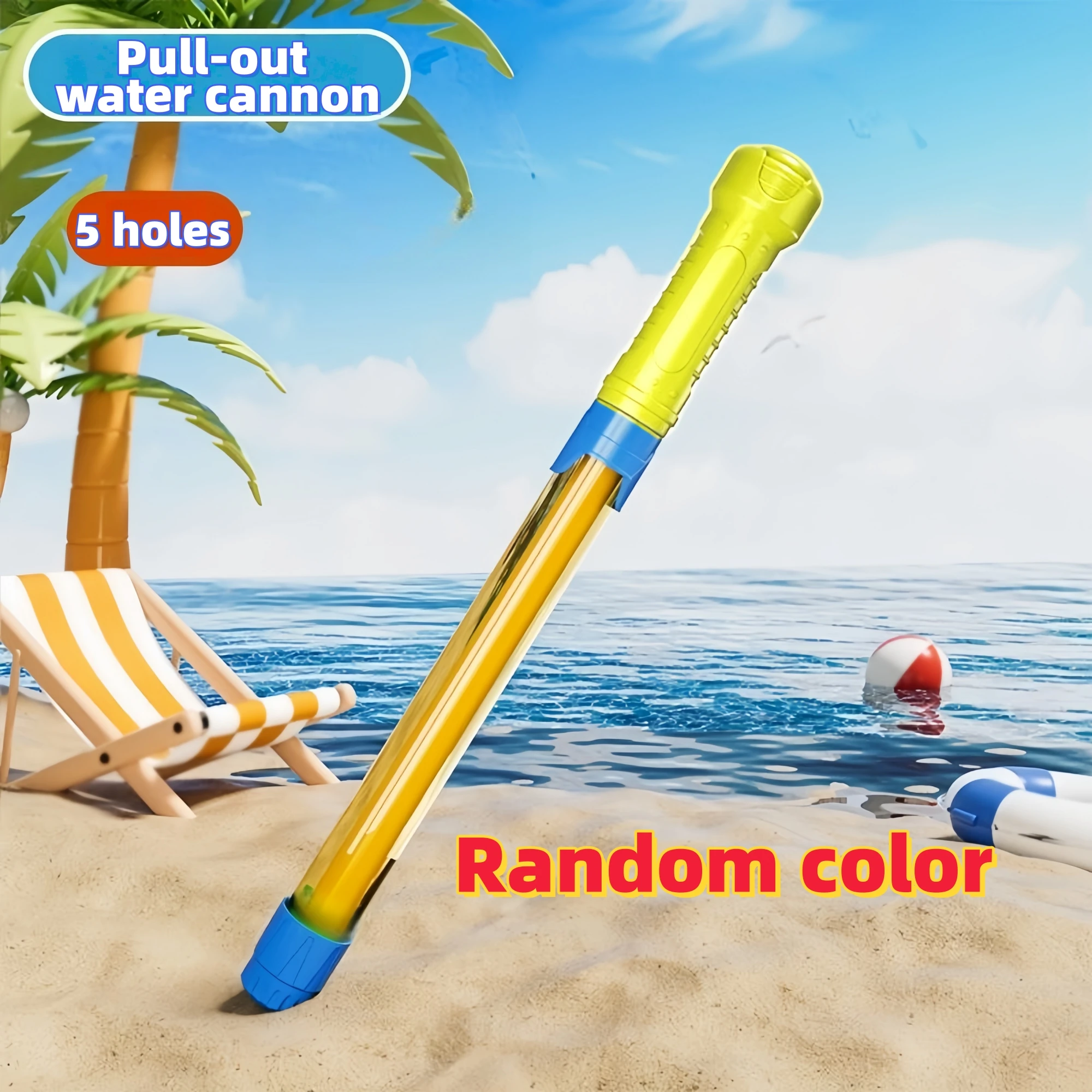Long-Range 5-Hole Retractable Water Cannon Beach Pool Water Gun Toy for Splashing Water Battles Ideal for Summer Fun