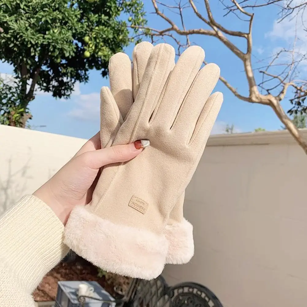 女性の冬の厚い豪華な手袋ファッション暖かいスエード屋外 Guantes 女性タッチスクリーン運転手袋フリース冬手袋