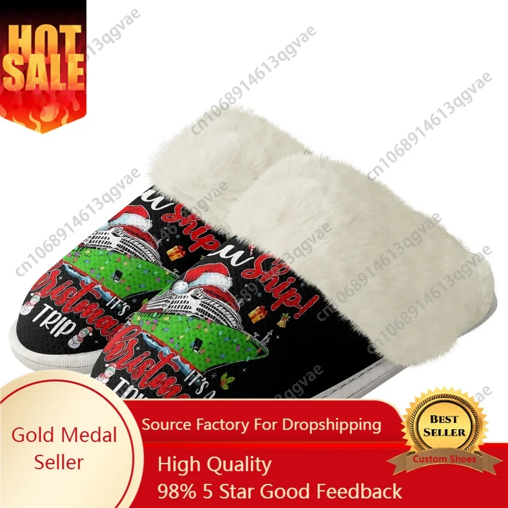 

Christmas Family Cruise 2025 Plush Slippers Keep Warm Shoes Mens Womens Home Cotton Bedroom Custom Made Thermal Light Slipper