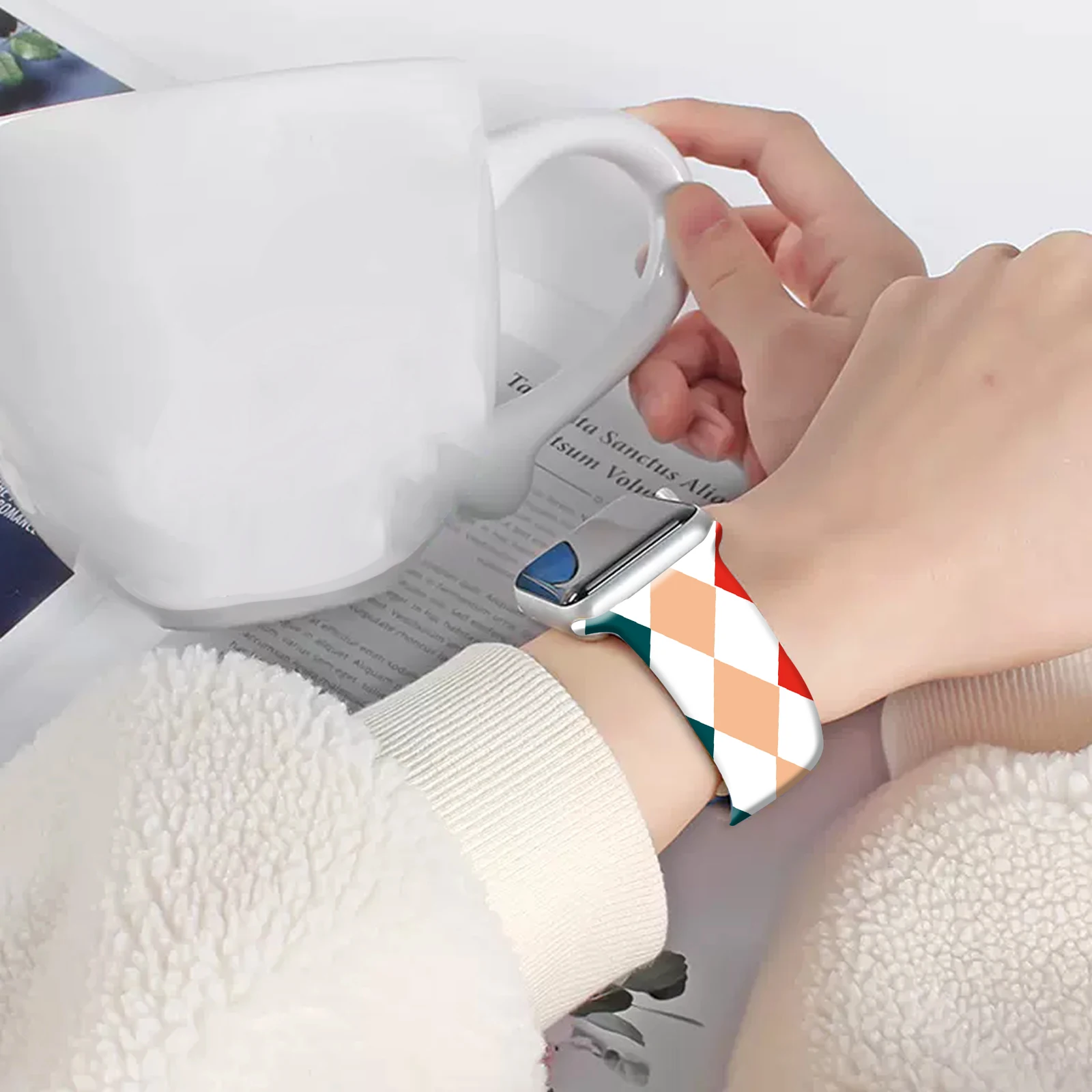 حزام مطبوع بنمط ممتاز لعيد الميلاد لساعة Apple Watch Series 11-9، سوار سيليكون ناعم مقاوم للماء 46 مم 45 مم 44 مم 42 مم #5