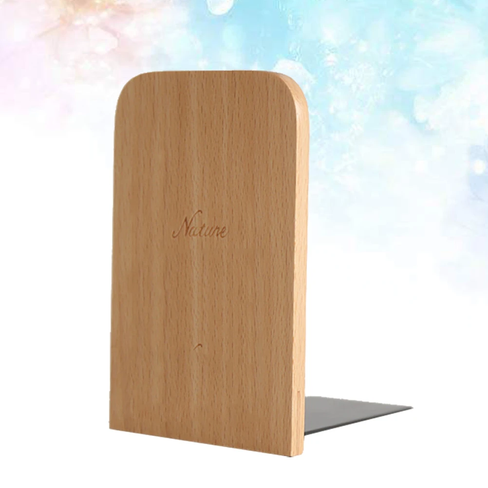 

2 pcs Bookends Square Head Premium Wooden Nonskid Feet Desk Shelf Organizer Home Office Books Supports Stoppers Magazines Files