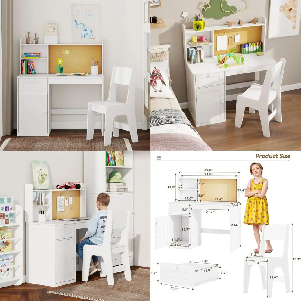 

Детский деревянный комплект для учебы: стол и стул, с тумбой для хранения, подходит для детей 5-12 лет, белый