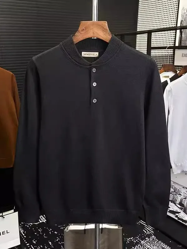 

Korean Sle Casual Loose Long Sve Knitted Sweater Men's Base Layer irt Top Henry Collar Faionable Boting irt