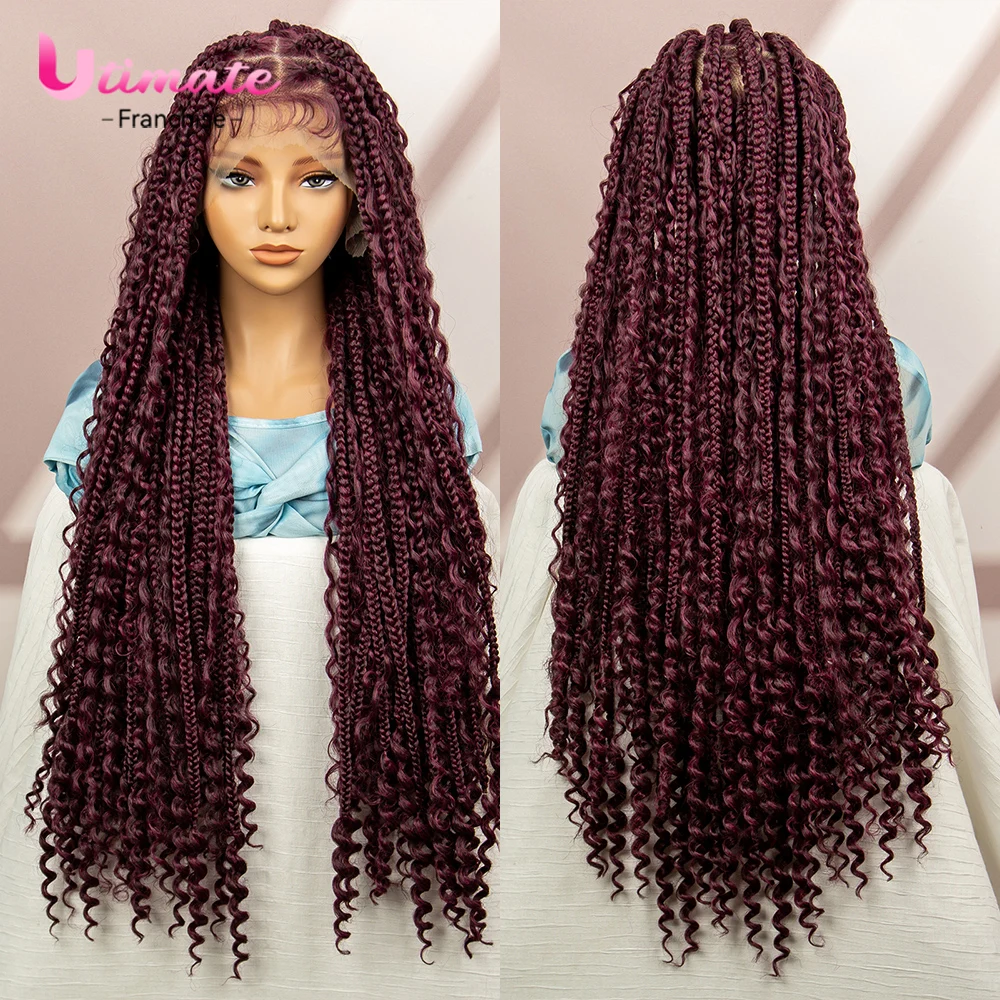 Synthetic Full Lace Boho Briads Wigs Box Braided Wigs for Women Brown Lace Wigs with Baby Hair Curly Braiding Hair Wigs