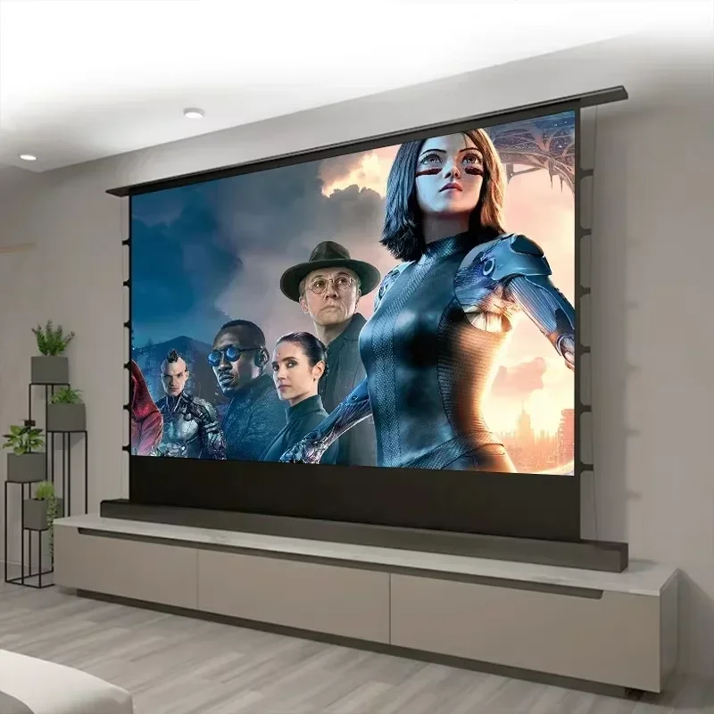 150 Inch Max Electric ALR CLR Rollable Floor Rising Long Throw Projector Screen Grey Crystal Ambient Light Rejecting HD 3D 4K 8K