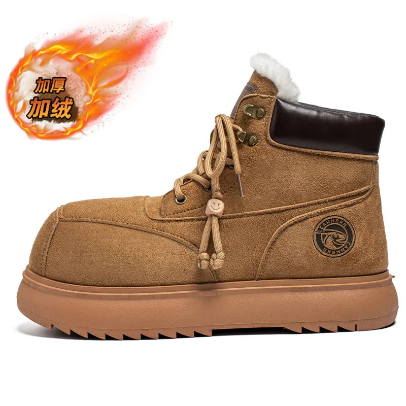 2025 남성용 하이탑 워크 부츠, 청키 플랫폼 라운드 토 겨울 아웃도어 하이킹 부츠, 키높이 캐주얼 컴뱃 부츠