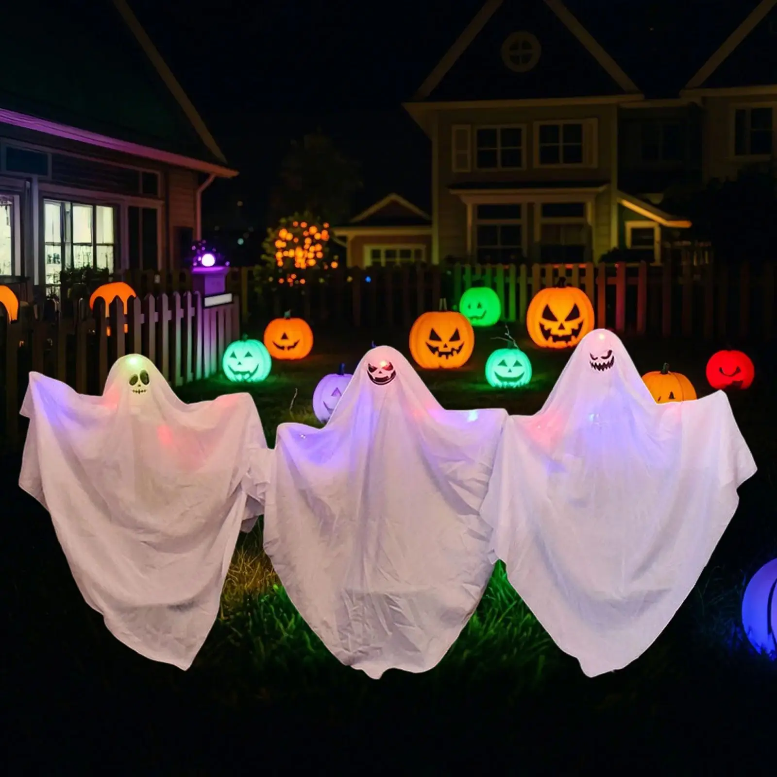 

3x Halloween Ghost Stakes Set Haunted House Sculpture Party Yard Ornament
