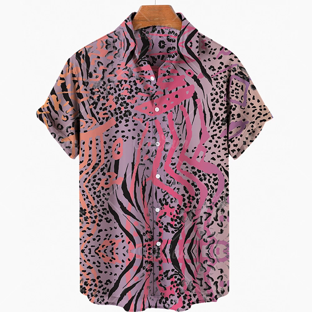 Men's Shirts For Man Clothing Hawaiian Short Sleeve Leopard Fashion 3D Print Thin Lapel Floral Casual Oversized Imported Camisa