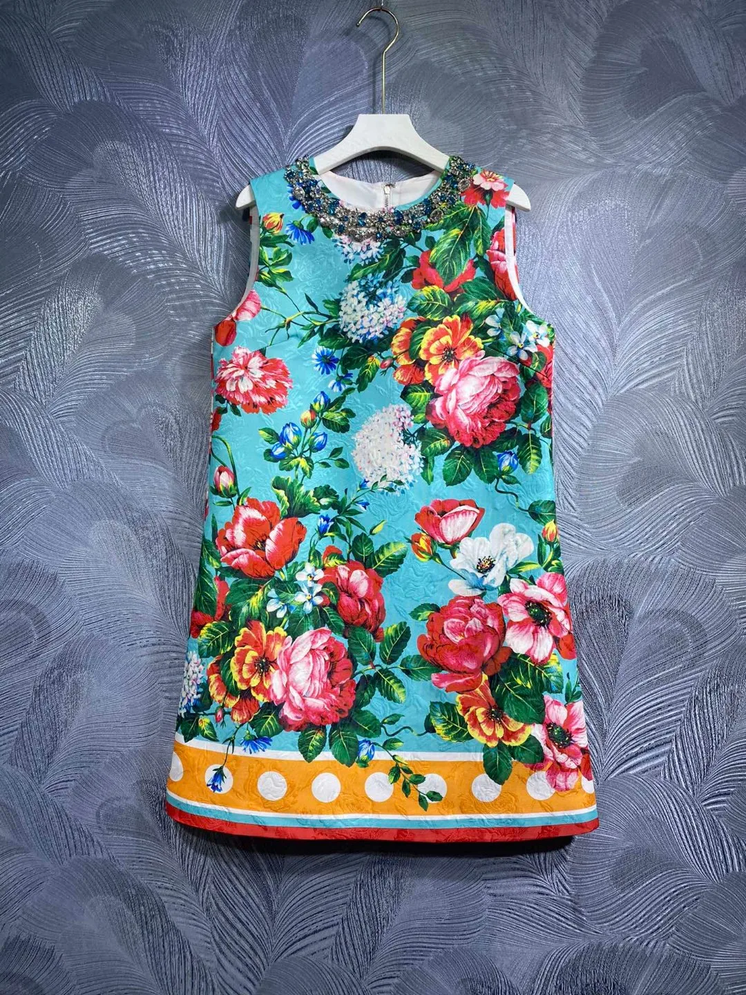 Designer Women's Floral Print Cotton A-Line Mini Dress Elegant Luxury Runway Fashion 2024