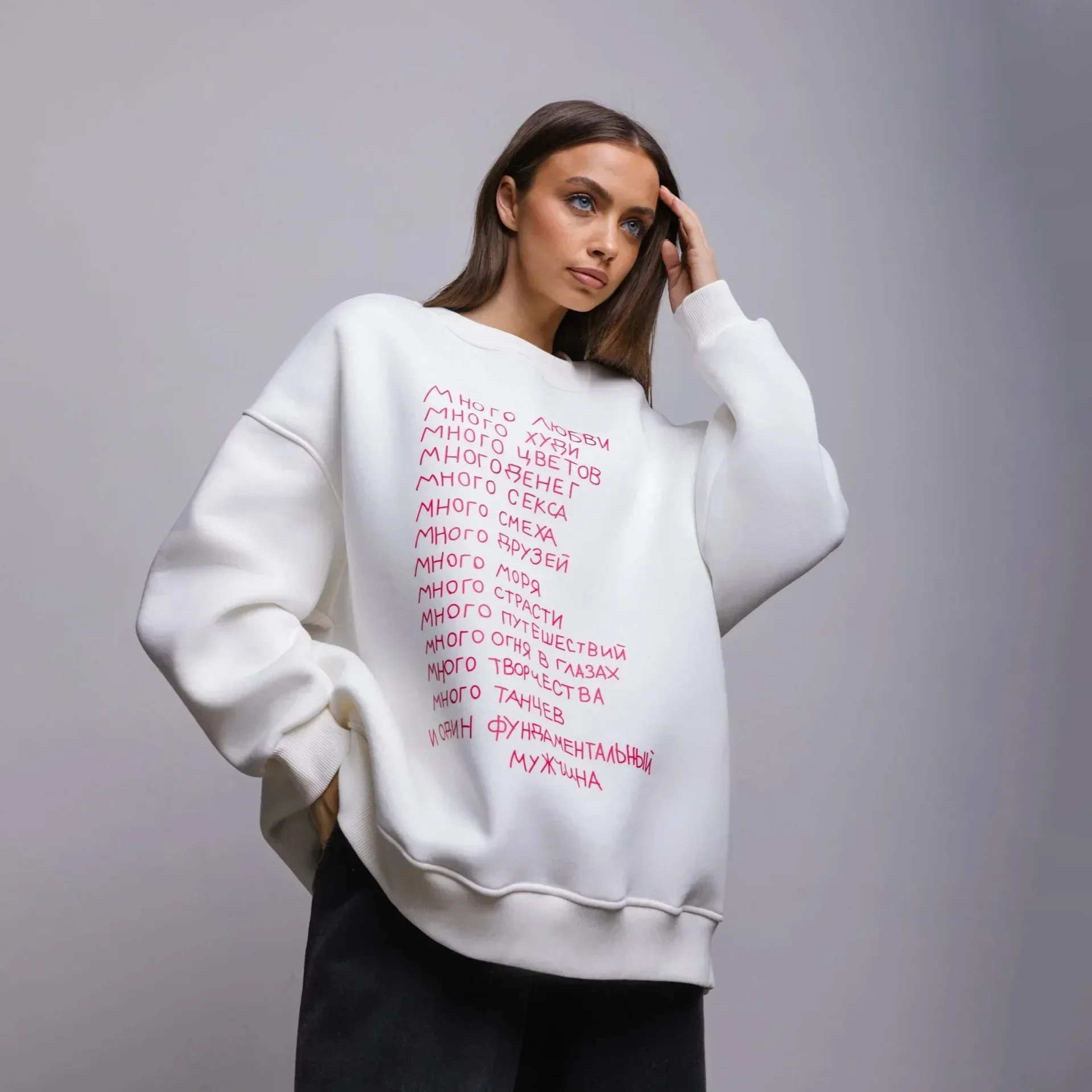 2024 European Oversized Hoodies with Russian Print for Women Loose Casual Fall Sweatshirt Fashionable and Versatile Pullover