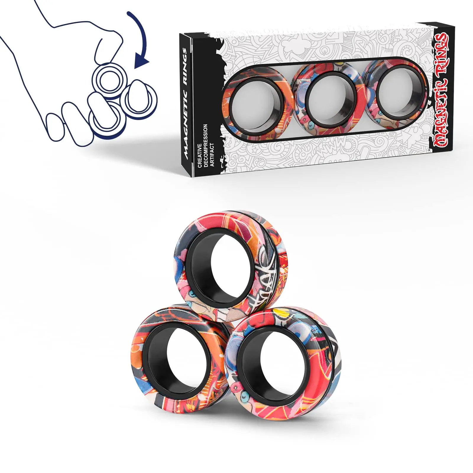 

3Pcs Fidget Spinner Magnetic Ring Toys Set Camo Fingers Magnet Rings ADHD Stress Relief Magical Toys Gift for Kids Adult Anxiety