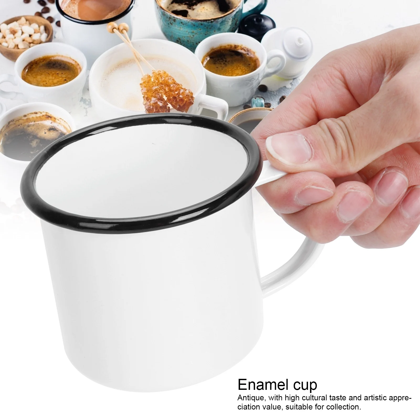 

1PC 8cm 350ml Thickened Enamel Cup Environmentally Friendly Coffee Wine Water Drink Mug Home Office Supplies Black White