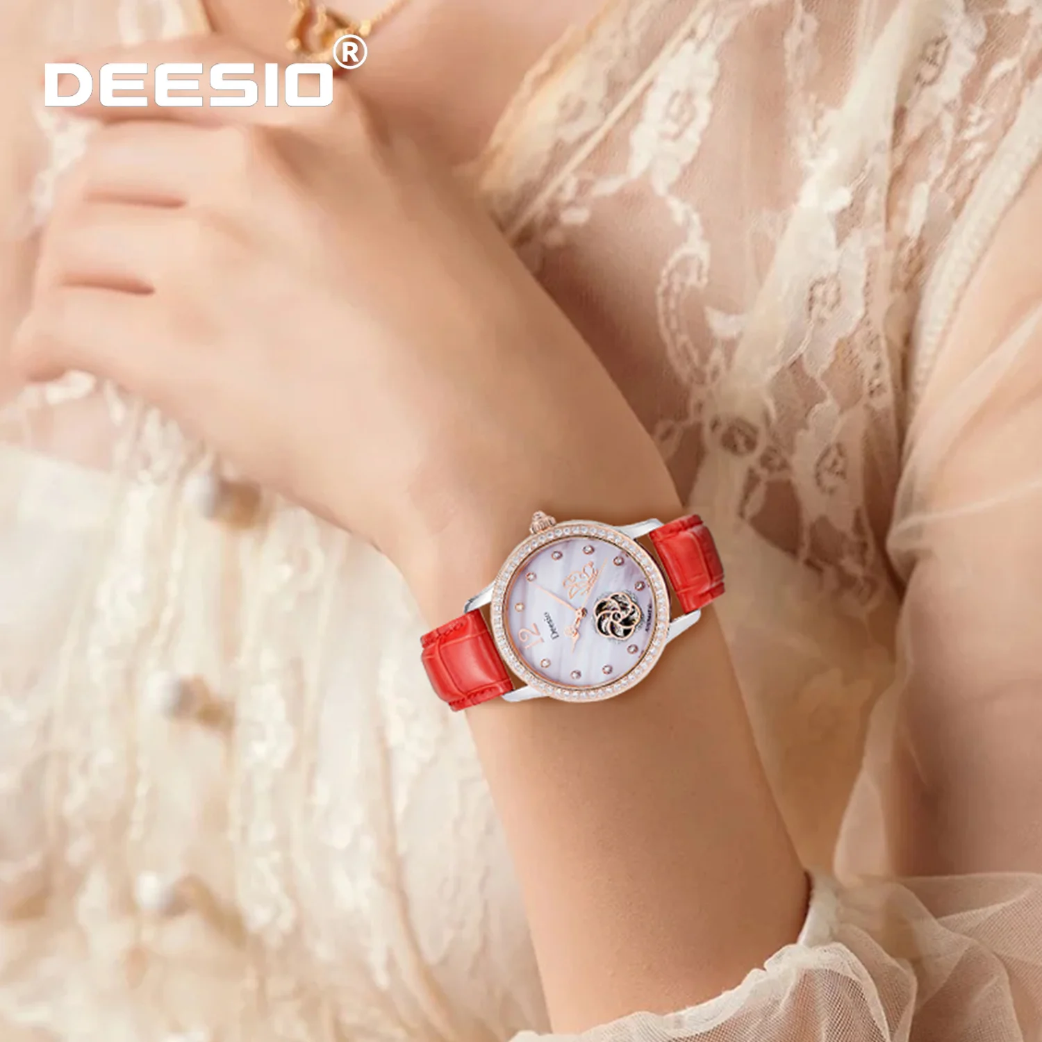

Deesio Ladies' Automatic Winding Mechanical Watch, Stainless Steel Watch, Hollow Dial, 50M Waterproof, Stylish and Elegant Watch