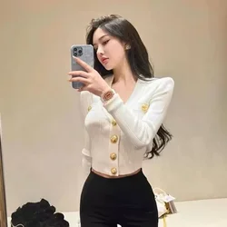 2024 Early Autumn Small Fragrant Wind Korean Light Luxury French Chic Knitted Cardigan Temperament with A Thin 100 Top Women