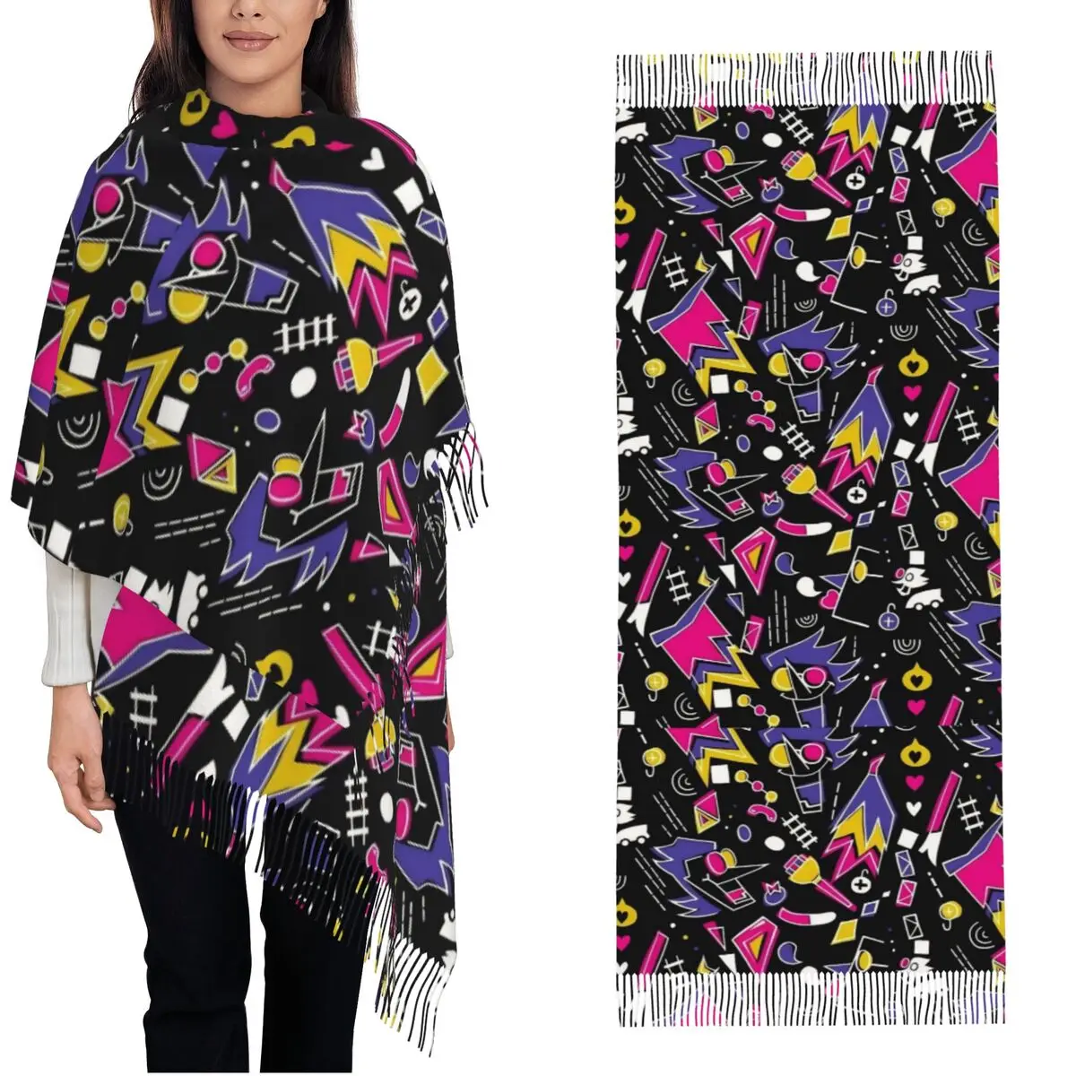 

Женский игровой шарф с рисунком Deltarunes, зимние теплые шали из пашмины и накидка, большие шарфы с кисточками, женские