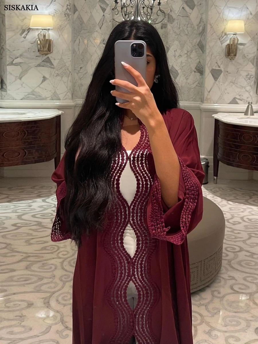 

Siskakia Muslim Elegant Women Evening Dress New Dubai Solid Open Abaya 2025