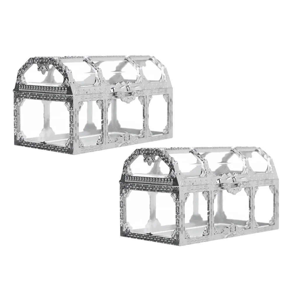 

2 Pcs Gift Storage Box Treasure Chest Clear Candy Holders European Style Silver Baby