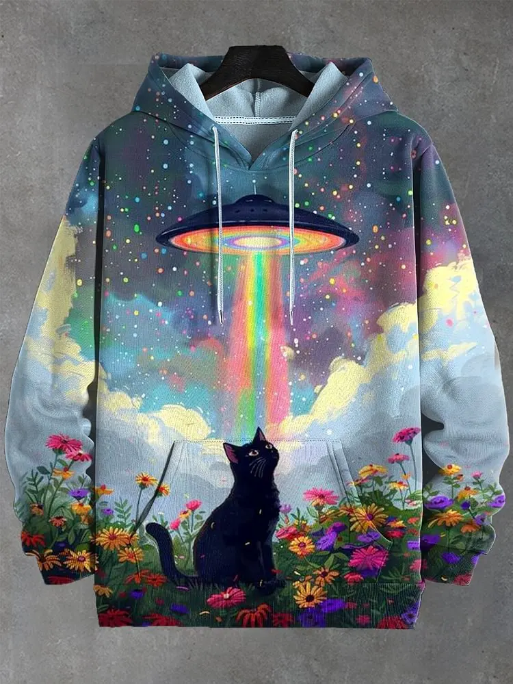 مضحك الكرتون الكتابة على الجدران القط نمط هوديس البلوز للرجال ثلاثية الأبعاد طباعة بلوزة كاجوال بدلة رياضية الرجال المتضخم هودي #2