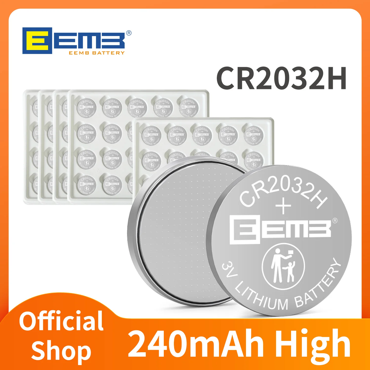 CR2032H high capacity 240mah 10~100PCS Button Battery 3V Non-Rechargeable Coin Cell  EEMB Lithium Battery for Car Keys