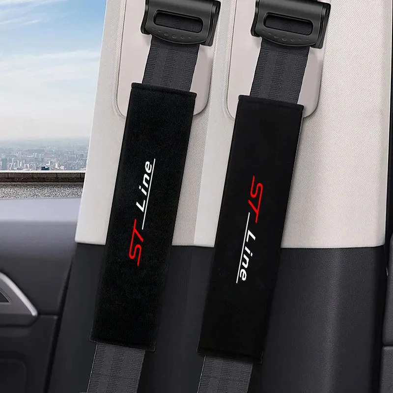 2PCS Car Seat Belt Cover Shoulder Protector Pad for Fiesta ST Mondeo Fusion Escape Edge Kuga ST LINE Auto Accessories