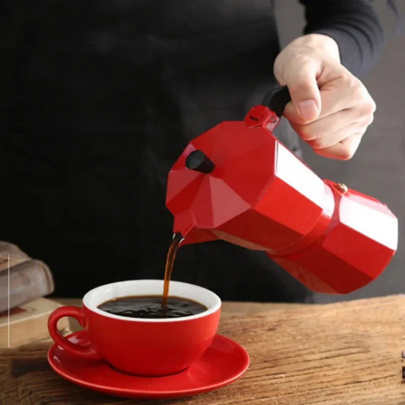 Red Moka Coffee Maker Italian Aluminum Octagonal Coffee Cup 2025