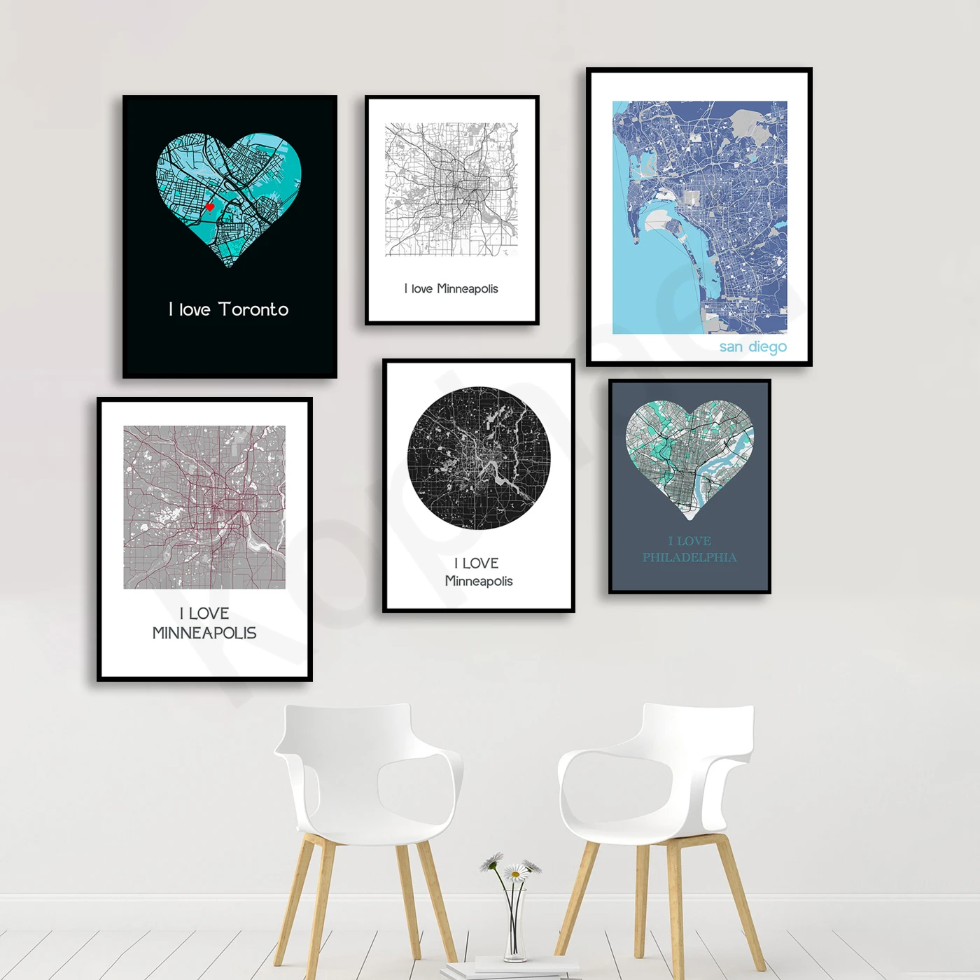 Philadelphia Toronto Minneapolis San Diego. City Map. Home Wall Decor Art Poster.