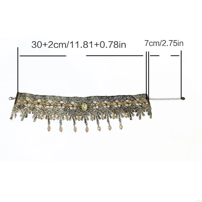 Gothic Choker Necklace Decorative Collar Chain Belt Necklace for Teens Girl Cool Tassels Lace Neckwear Lady Body Jewelry Y08E